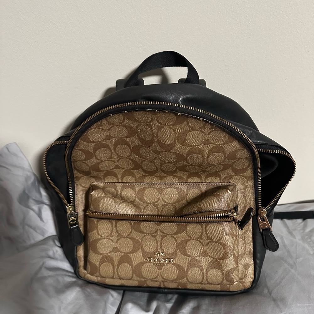 Coach Signature Black and Tan Backpack